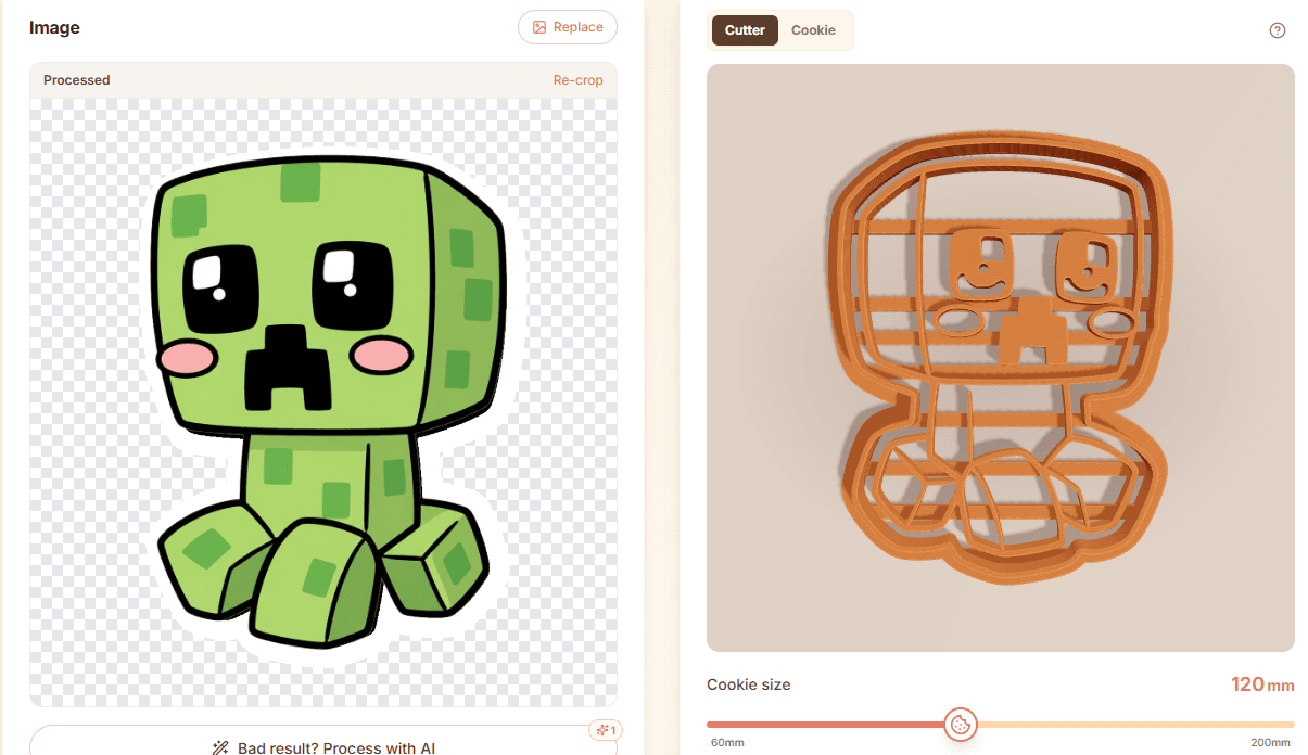 Artwork converted into a cookie cutter preview in the image editor