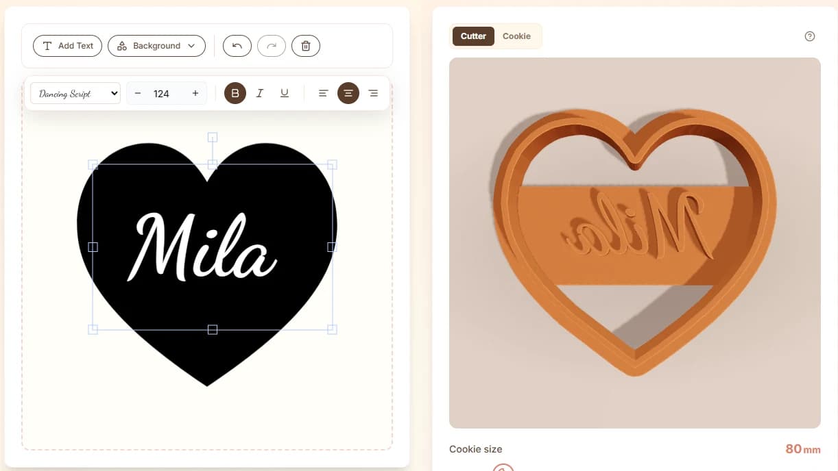 Readable text cookie cutter design with bold printable strokes