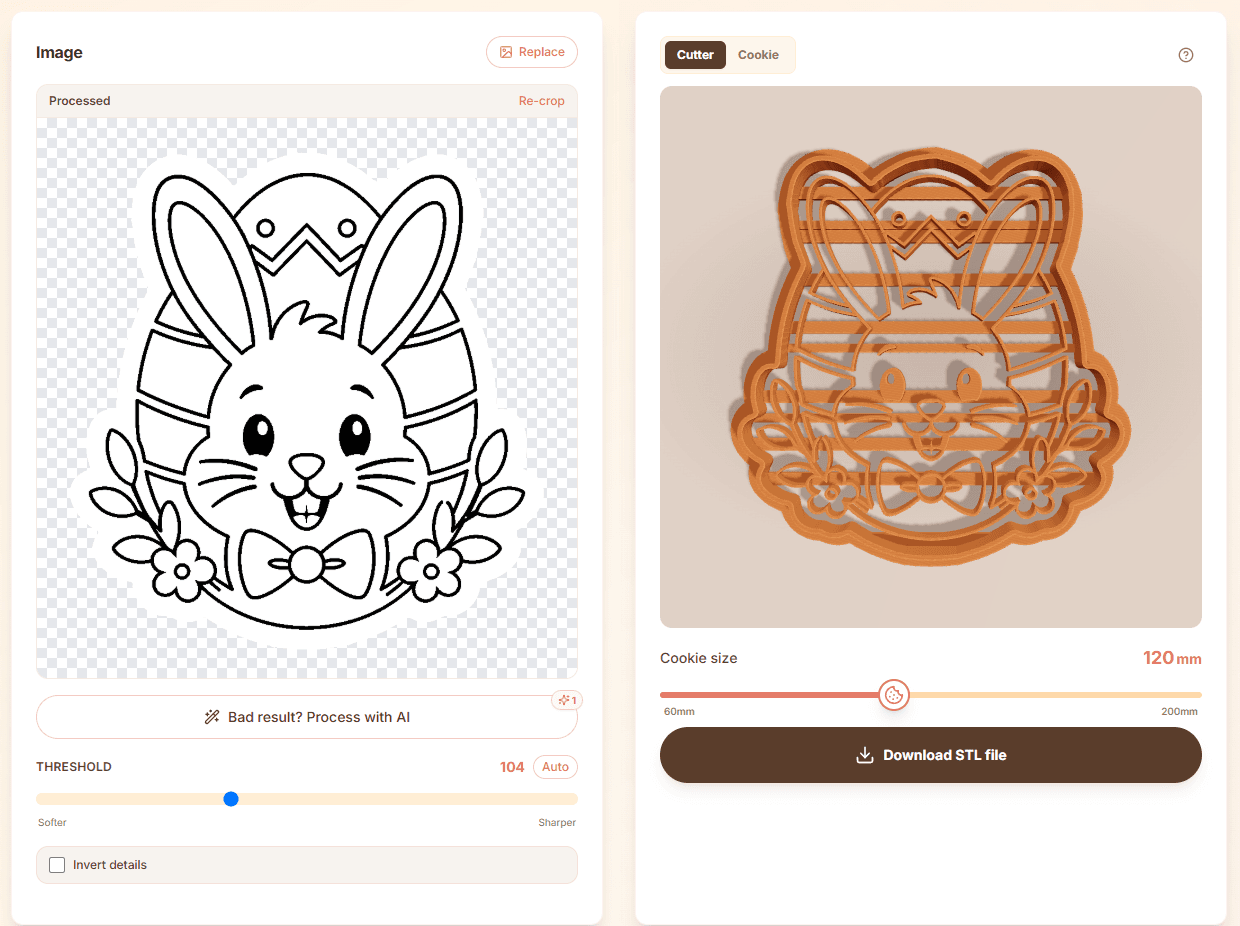 Cookie cutter STL designs shown on a slicer build plate